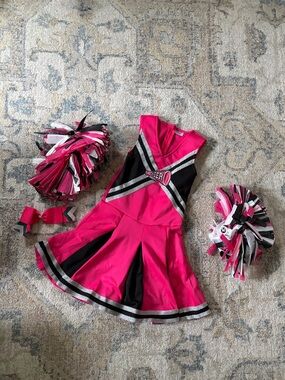Spirit Hot Pink and Black Girls Cheerleader Outfit with Pom Poms